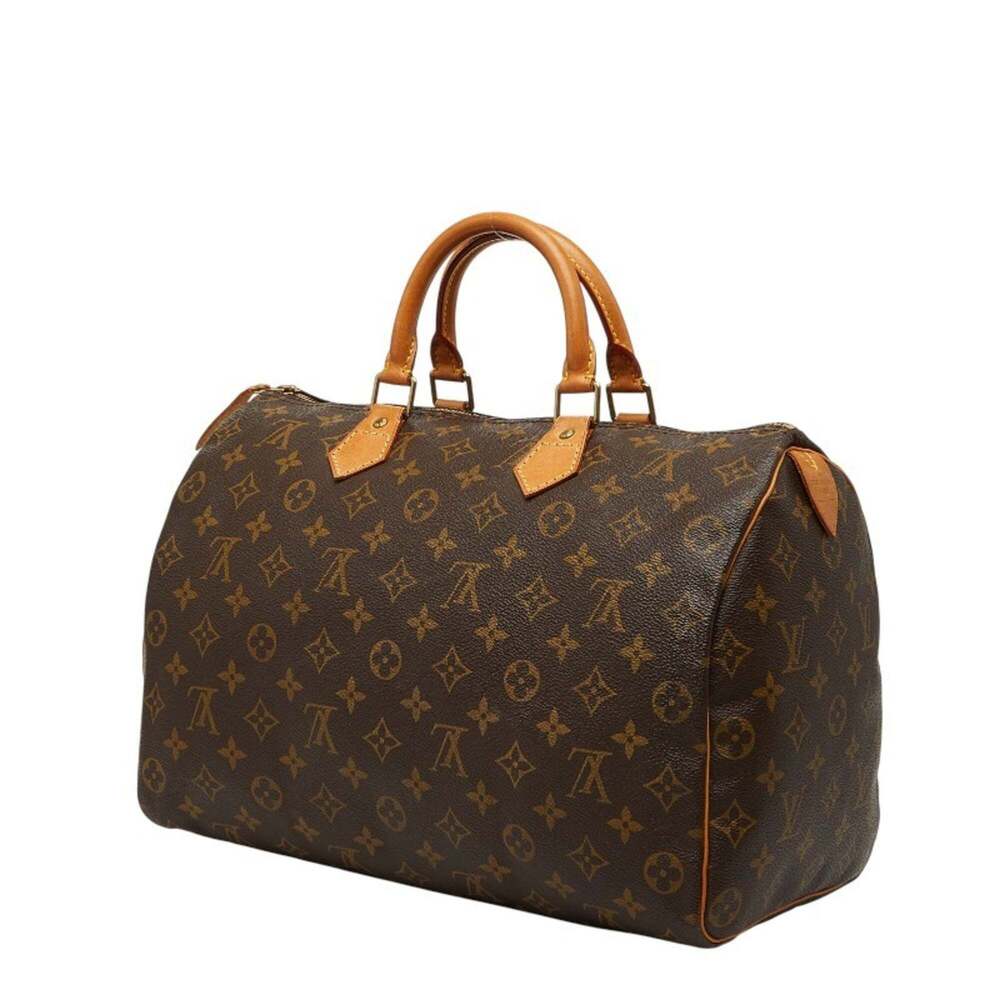 LOUIS VUITTON Authentic Brown Monogram Leather Speedy 35 Boston Bag - Picture 2 of 12
